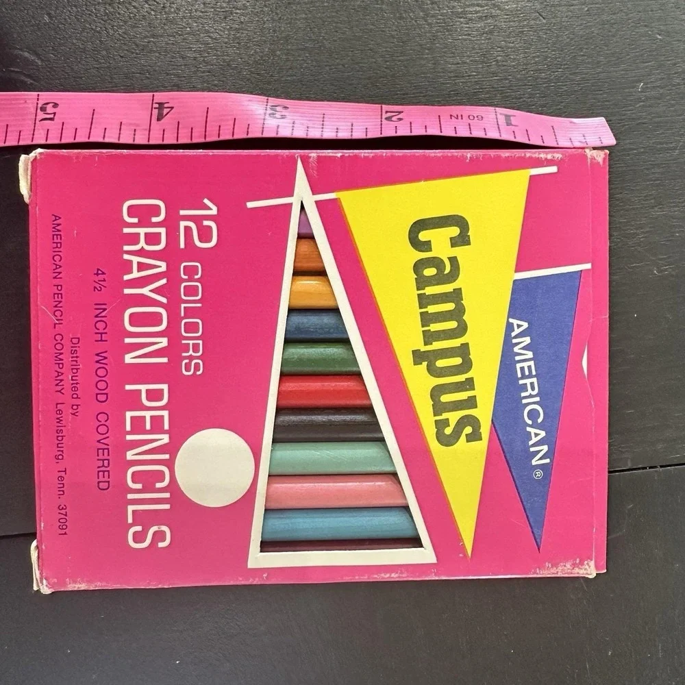Vintage Crayon Colored Pencils American Campus 12‎ In Box Wood Covered USA 4.5